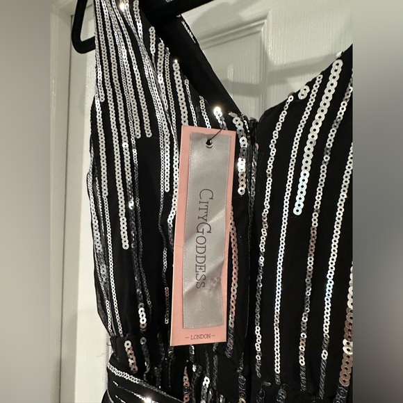 City Goddess Sequin Chiffon Wrap Maxi Dress - Picture 4 of 5